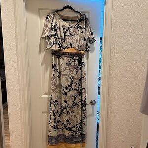 Suzi Chin for Maggy Boutique Black and Cream Floral Maxi Dress
